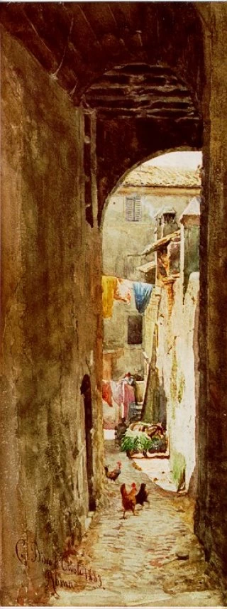 Lavandaia in un arco soleggiato